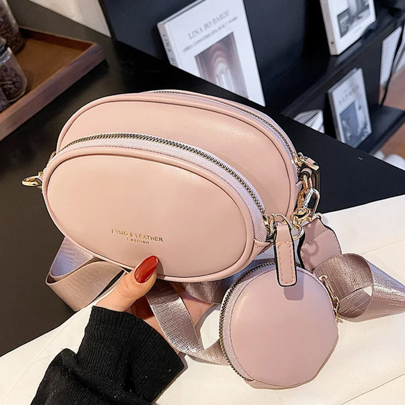 

Women Sweet Cute 3 in 1 Zipper Shoulder Composite Bags Mini Fashion Messenger Crossbody Bags With Wide Strap