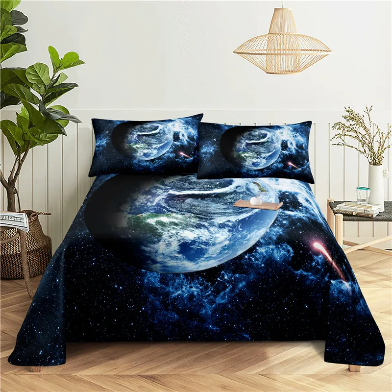 

Earth 0.9/1.2/1.5/1.8/2.0m Digital Printing Polyester Bed Flat Sheet With Pillowcase Print Bedding Set
