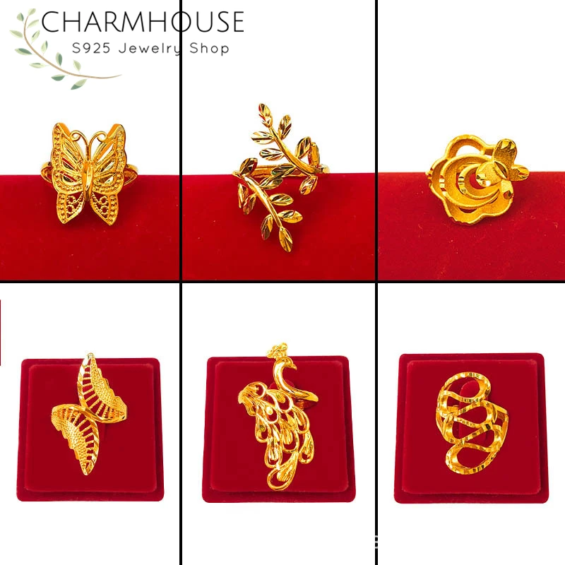 Женское кольцо с полным 24 каратным золотом винтажное регулируемое на палец