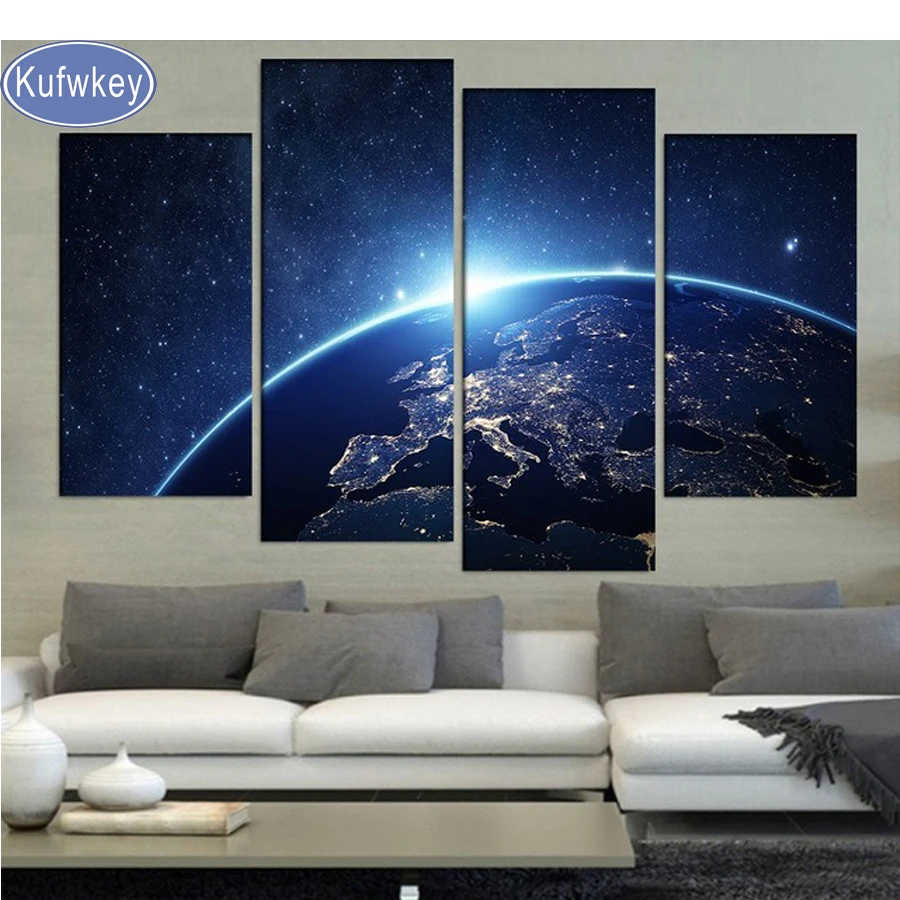 Земля из космоса 5D, сделай сам, алмазная живопись 4 шт., 3d вышивка крестиком, полная, алмазная вышивка, 3d Алмазная мозаика, украшение, наклейки на стену