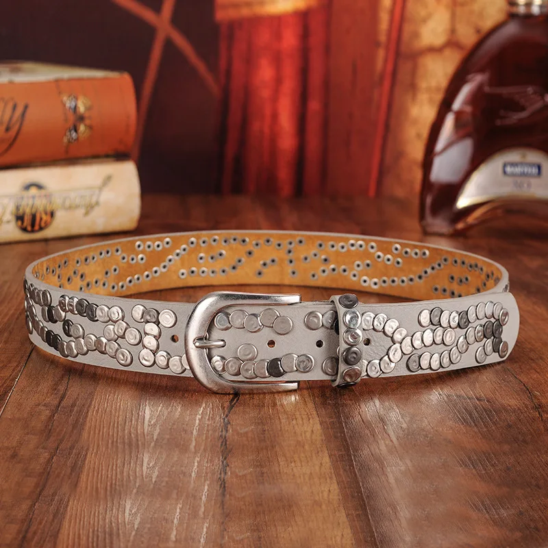 Ремень с металлической пряжкой Женский широкий пояс в стиле панк рок заклепками