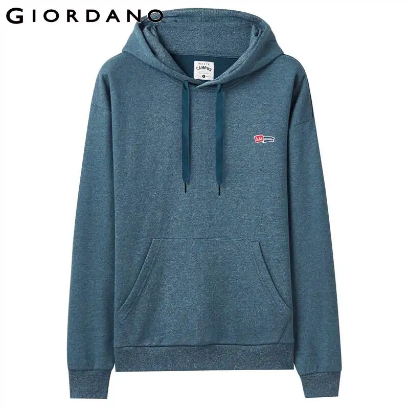 Giordano мужской свитшот кенгуру с капюшоном и небольшим печатным лого на передней части, данная модель имеет несколько цветовых решений