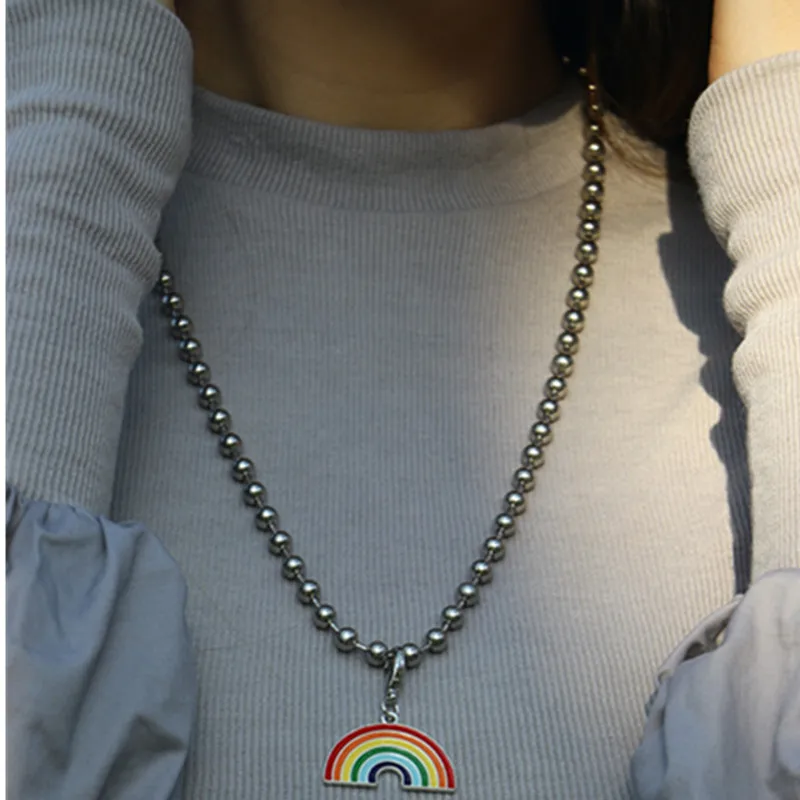 Модная бижутерия Радужное ожерелье с кулоном цепочка на свитер бусинами
