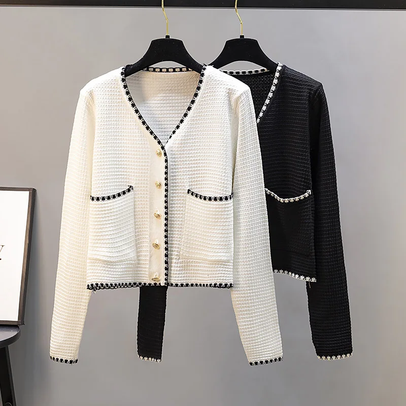 

Корейский модный топ с V-образным вырезом и длинным рукавом для женщин весна-осень 2021 тонкий вязаный кардиган Mujer белый/черный Kni свитер