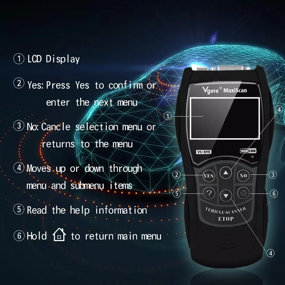 

Vgate VS890 Code Reader Scan Tool OBD2 Scanner OBD 2 OBD2 Car Diagnostic Auto Scanner Tool OBDII EOBD + CAN DTCS PK ELM327 V1.5