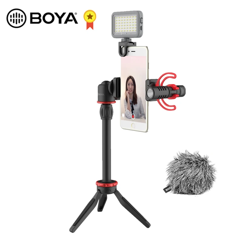 

BOYA BY-MM1+ BY-VG350 Microphone LED Light Tripod Phone Clip Holder Kit for Smartphone DSLR Camera PC Vlog Live Video Recording
