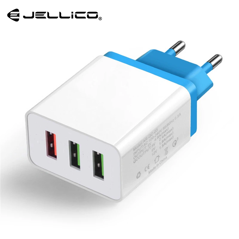 Jelico 3 порта USB зарядное устройство для iPhone Xs X 8 7 быстрое зарядное устройство для телефона для samsung Xiaomi huawei настенное зарядное устройство ЕС адаптер мобильного телефона - Тип штекера: Blue