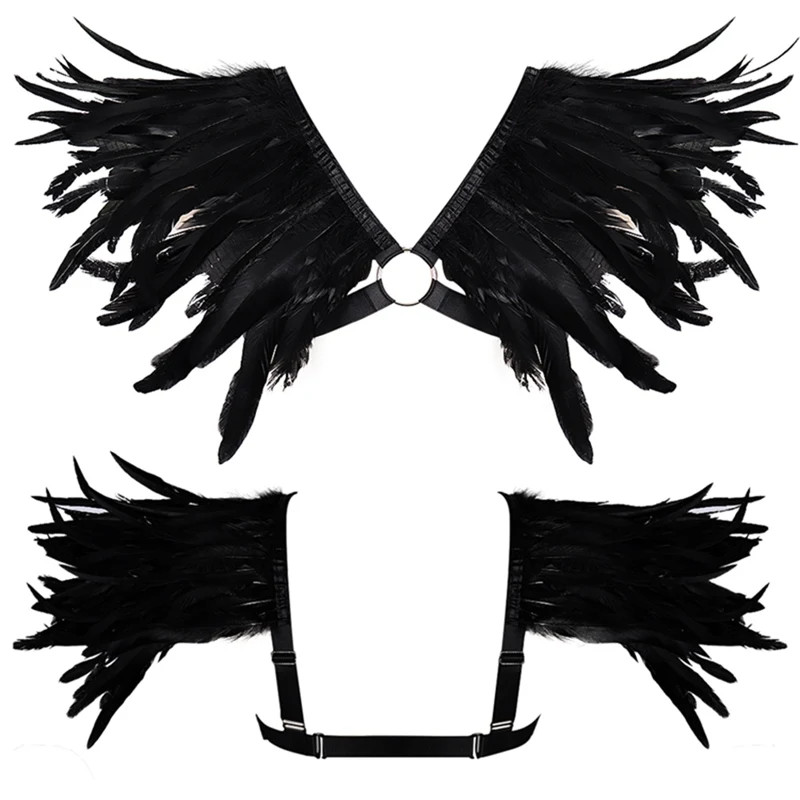 Мужские перьев клетка Bralette жгут эполет крылья укороченный топ Гот стимпанк