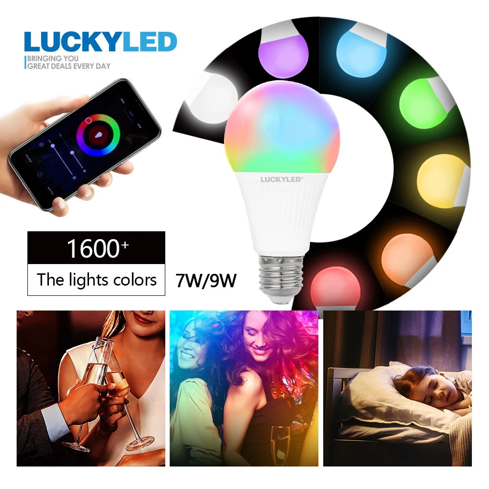 LUCKYLED светодиодная смарт лампа E27 9 Вт 7 AC85 265V Wi Fi волшебная RGB + W WW изменения Цвет