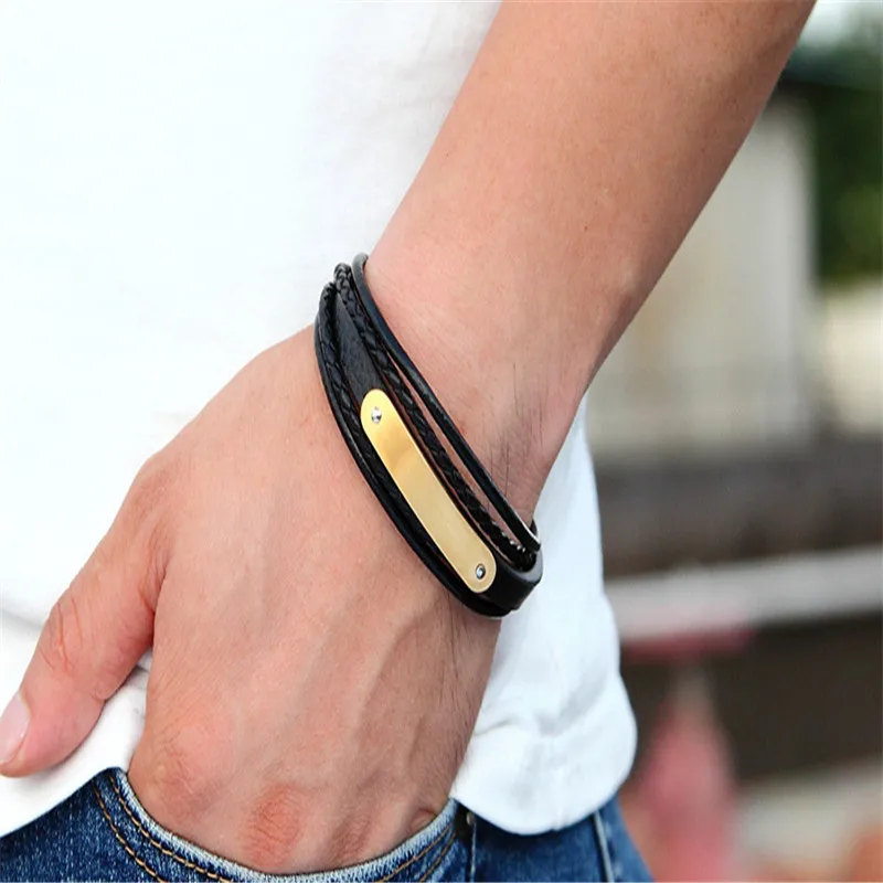

2021 New Luxury Lovers Charm Bracelet, Punk Style Men's Multilayer Leather Woven Bracelet, Stainless Steel Button Gift Wholesale