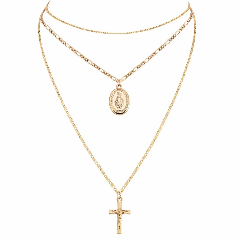 Ожерелья крест ювелирные изделия многослойная Женская цепочка ожерелье фигурка