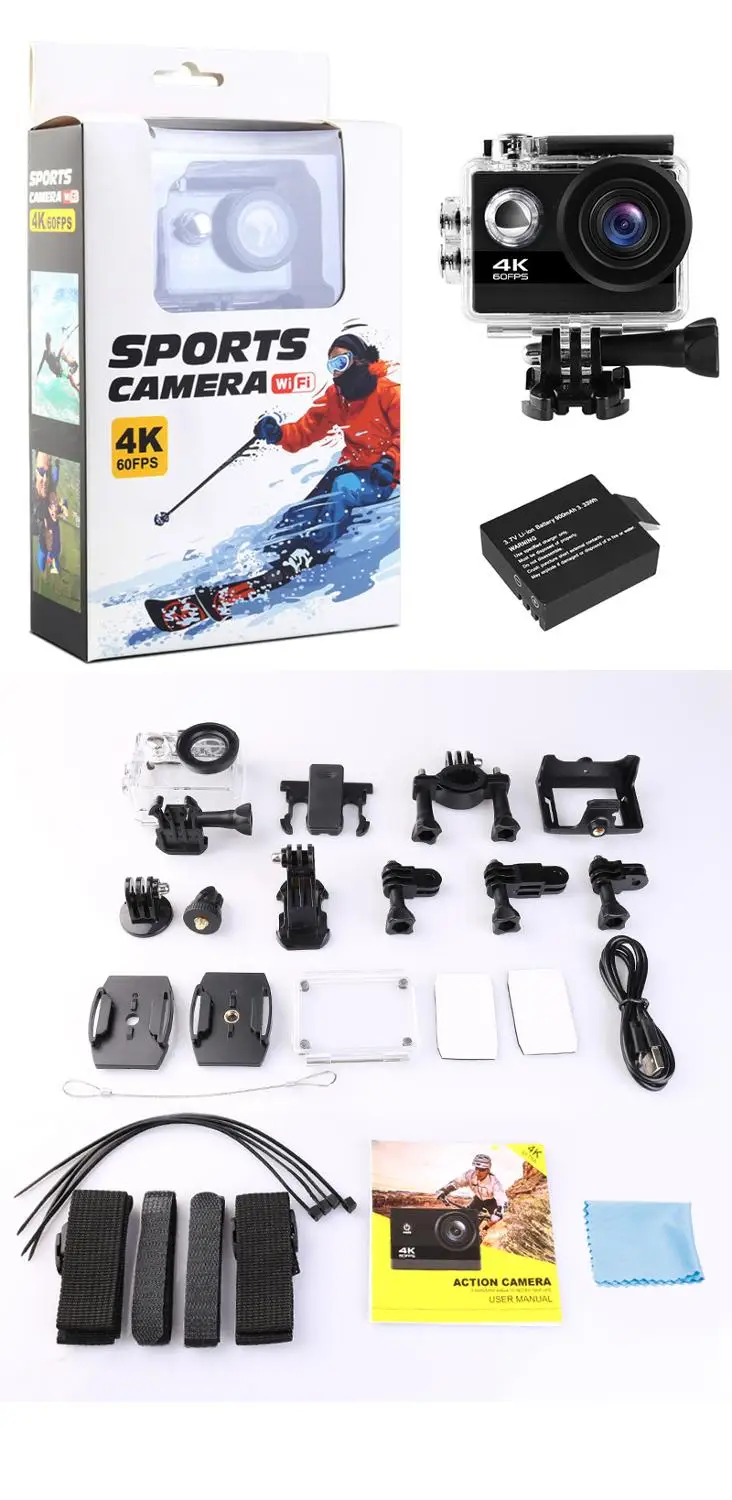 Черный 24MP Wifi Экшн-камера Ultra HD 4K 60fps 2,0 ''ips экран Спортивная камера Go Pro Sports DV 170 широкоугольная камера на шлем ангела - Цвет: Черный