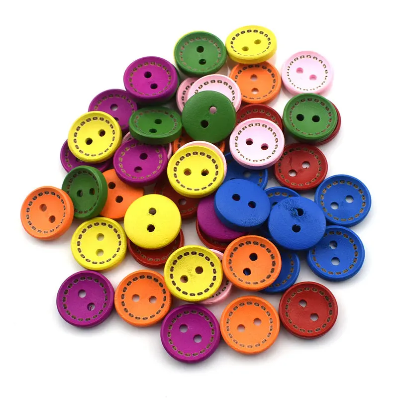 100 шт. круглые деревянные пуговицы с двумя отверстиями | Дом и сад