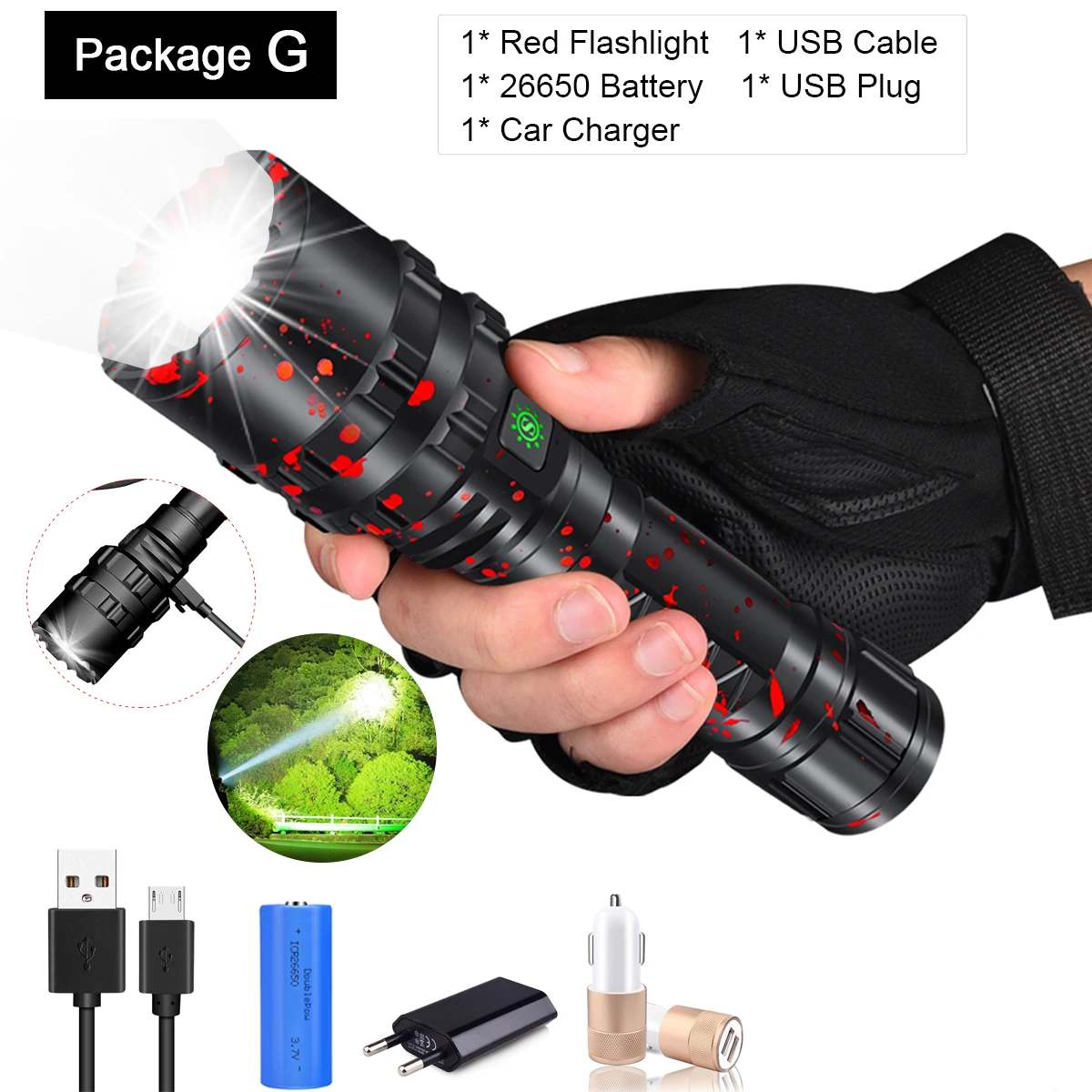 Package G Самый мощный фонарик XHP50.2 светодиодный фонарь Xlamp L2 фонарь Водонепроницаемый светодиодный фонарь охотничий фонарик 18650 26650 аккумулятор - Испускаемый цвет: Package G