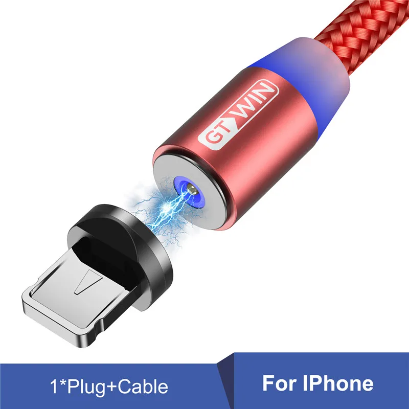 Red for ios GTWIN Магнитный кабель для быстрой зарядки Micro usb type C зарядное устройство для iPhone 11 XR 7 samsung S9 S10 быстро магнитные телефонные кабели 1 м/2 м/3 м - Цвет: Red for ios