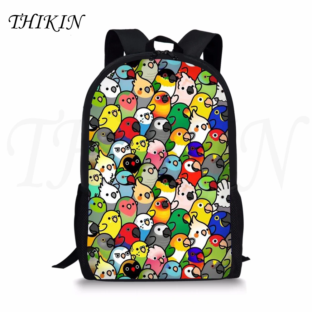 Милый школьный рюкзак THIKIN для девочек с рисунком маленьких попугаев