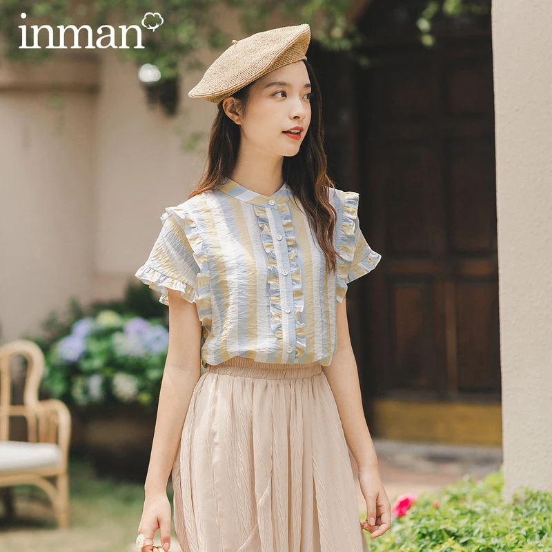 INAMN/Летняя свободная Универсальная футболка в полоску с короткими