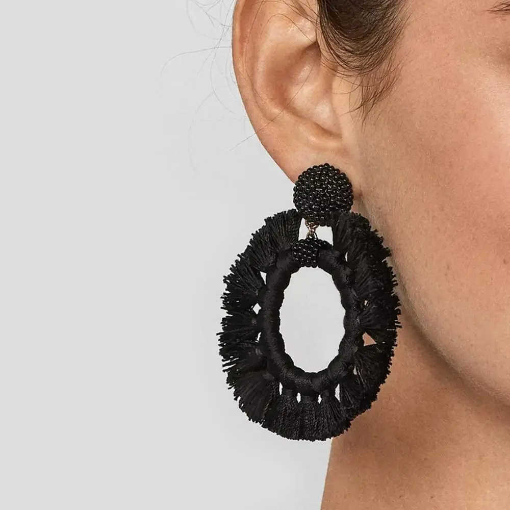 MANILAI хлопковые серьги ручной работы с кисточками большие бусинами для женщин