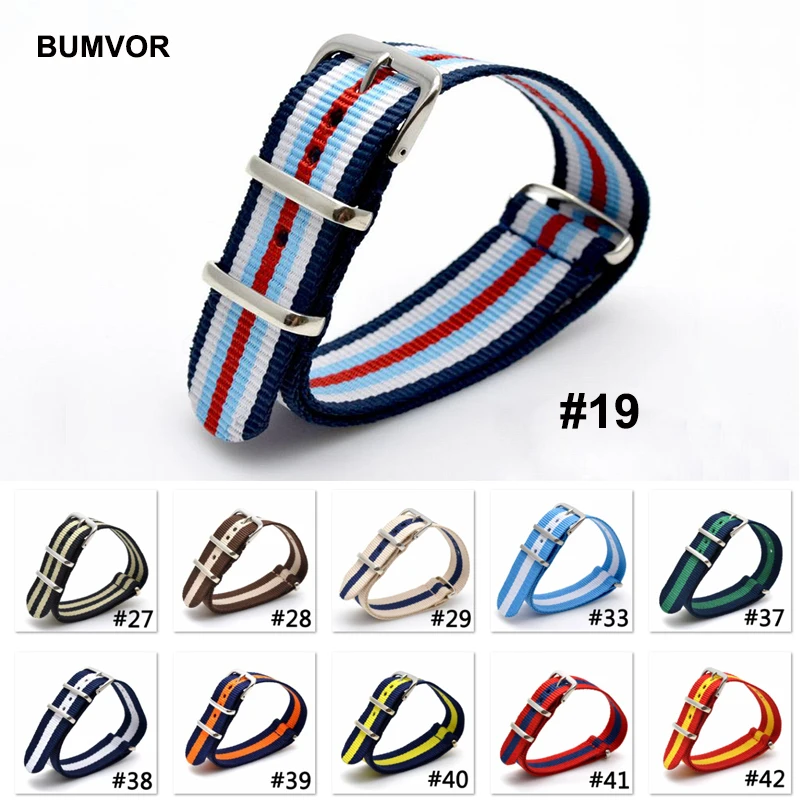 

BUMVOR 10PCS Nylon Watchbands 16mm 18mm 20mm 22mm 24mm NATO Woven Fiber Watchband Nylon Bracelet Strap Wristband Buckle