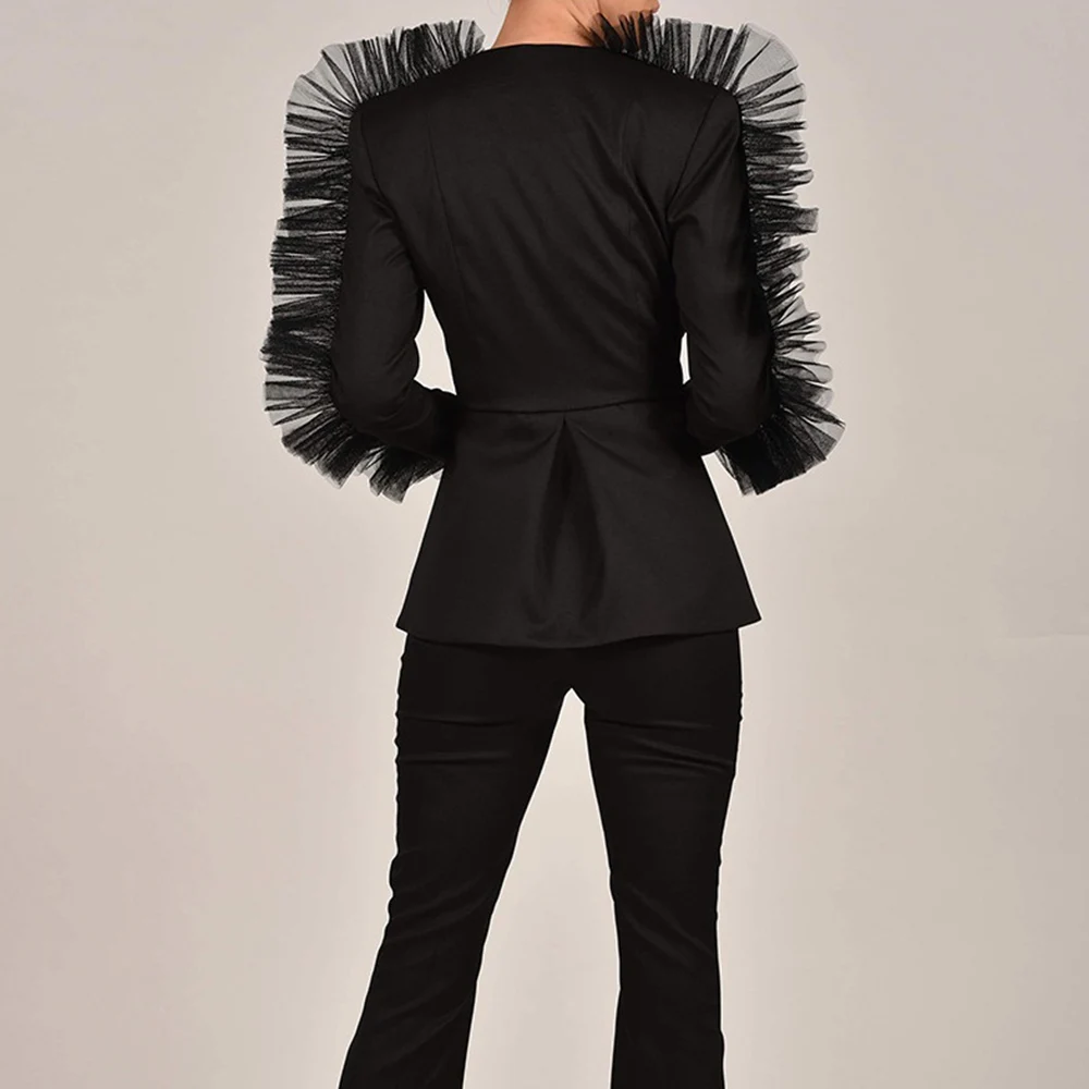 Сексуальный Женский блейзер и шорты набор с глубоким v-образным вырезом сеткой