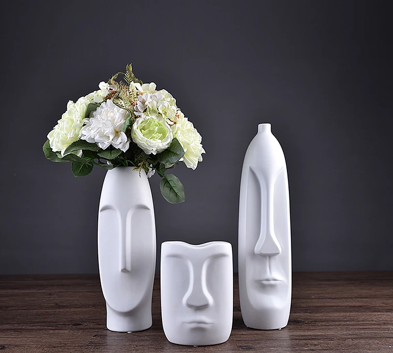 Абстрактная керамическая ваза с длинным лицом, голова персонажа, скульптура, ремесла, креативный подарок, украшение, настольная Цветочная композиция, контейнер