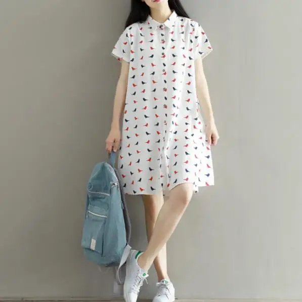 Высококачественные платья с коротким рукавом и отложным воротником Mori girl летнее