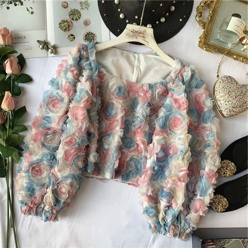 Элегантное сказочное разноцветное трехмерное Сетчатое платье фонарь с цветами