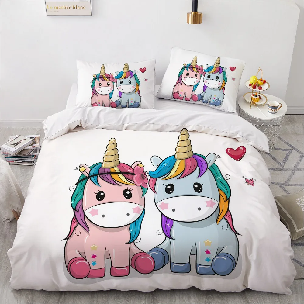 

3D Custom Design Cartoon Comforther Cove Duvet Cover Sets White Pillow Sham Full King Super King Twin Size Unicorn Home Textile