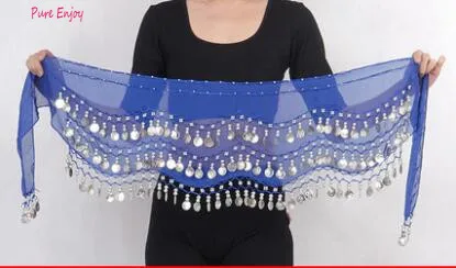 12 Belly Dance Waist Цепочка хип-шарф шифон трехслойная волна золотая монета талия Индия начинающий танец цепочка талии - Цвет: 12