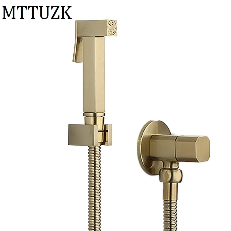 

MTTUZK Brush Gold Square Bidet Bathroom Hand Shower Bidet Toilet Sprayer Hygienic Shower Bidet Tap Wall Mounted Bidet Faucet Set