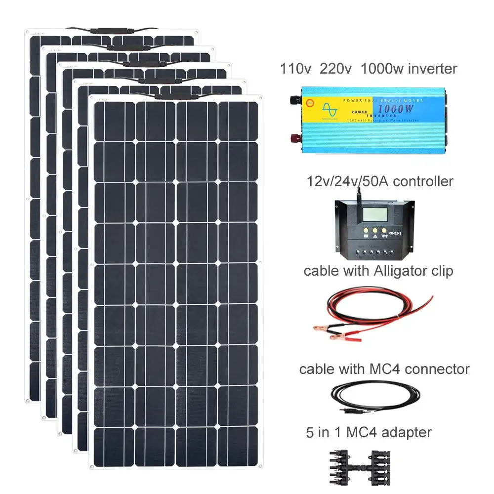 XINPUGUANG 600w автономной сети солнечной комплект 5 шт 120w гибкий солнечной панели Монокристаллический модуль 50A контроллер чистый инвертор 1000w Солнечной панели 120W
