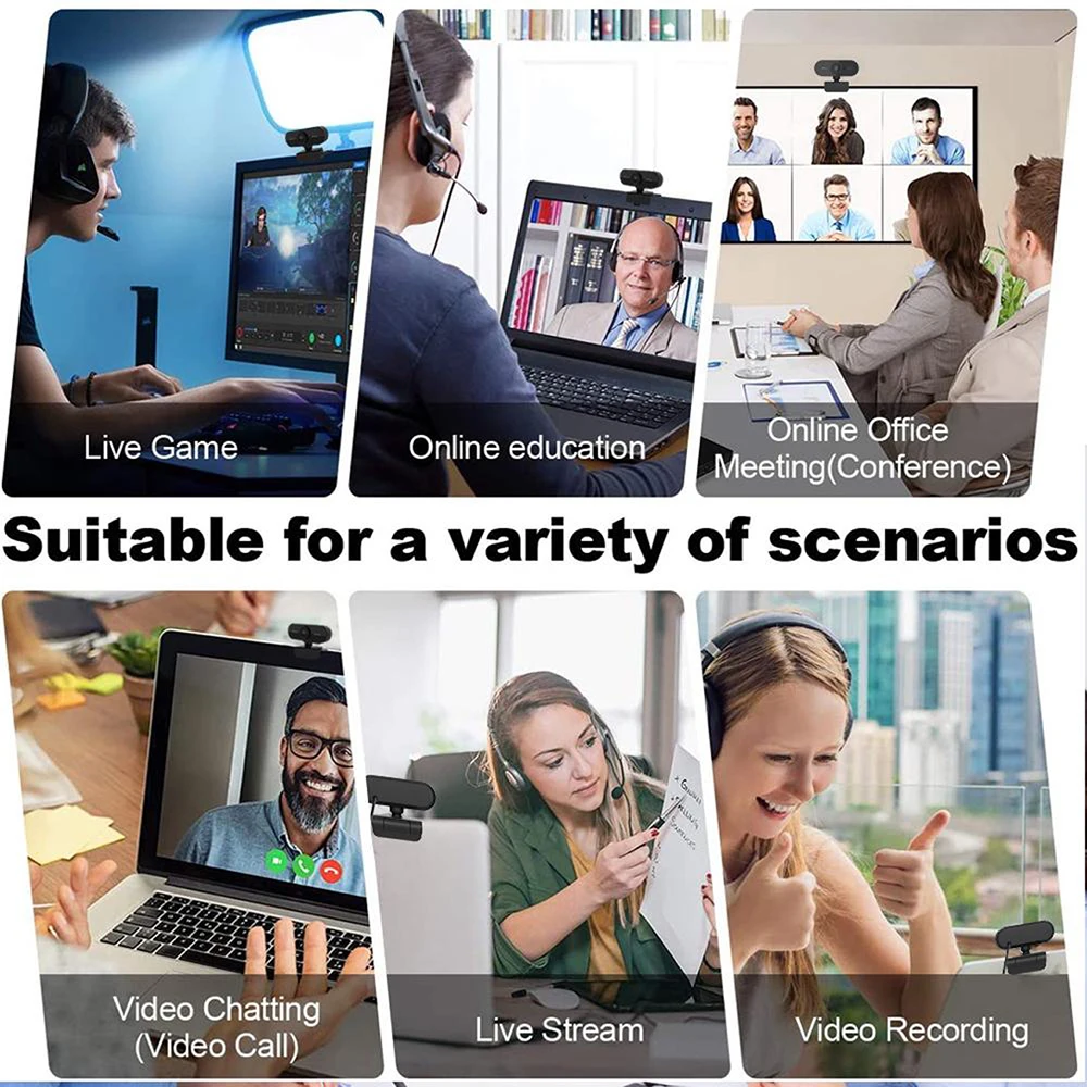 

1080P HD Webcam with Mic Rotatable PC Desktop Web Camera Cam Mini Computer WebCamera Cam Video Recording Work