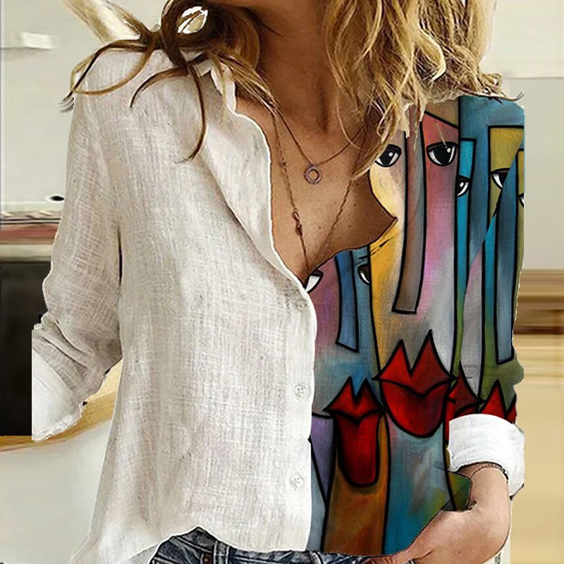 

2020 Vintage Women Patchwork Button Long Sleeve Blouses Fall Casual Loose Office Shirt Femme Plus Size Floral Print Shirt Blusa