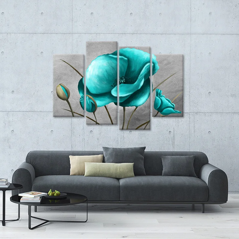 Картина на холсте с цветами для домашнего декора постер 4 шт. синие цветы мака