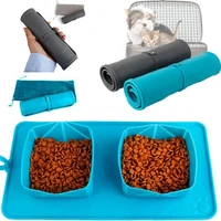 pet dog collapsible silicone bowl portable travel double bowl folding feeding bowl water dish pet cat feeder for outdoor travel