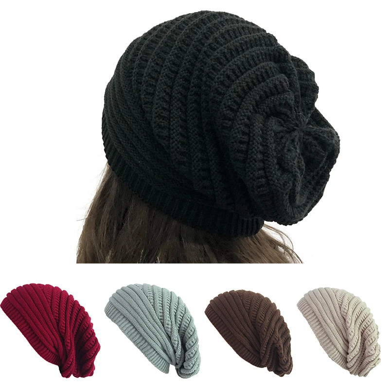 Зимняя шапка с длинным Размеры однотонная шерстяная вязаная высокого качества