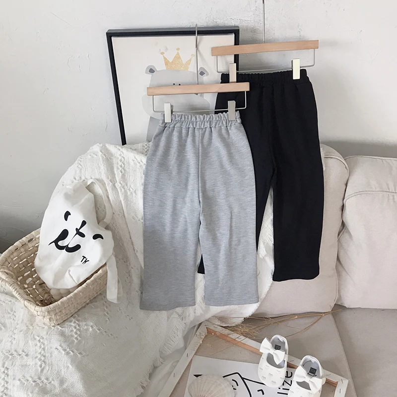 

Girls Active Pants Korean Style Spring Autumn Girl Kids Cotton Loose Straight Trouser High Waist Children Wide Leg Pants