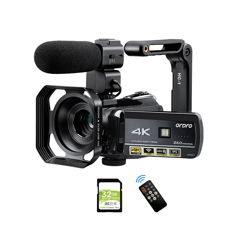 

Ordro AC3 Video Camcorder YouTube Vlog Camera 4K 24fps 30X Digital Zoom IR Night Vision Professional Cameras for Blogger