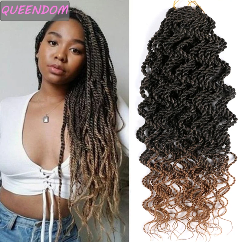 

Ombre Synthetic Braiding Hair Curly Senegalese Twist Hair Extensions 18 Inch Wavy Senegalese Twist Crochet Braids for Afro Brown