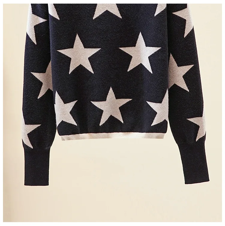 

HLBCBG High Quality Fall Winter Women's Sweater O-Neck Star Pullover Knitting Sweaters Long Sleeve With Split Casual Jumper