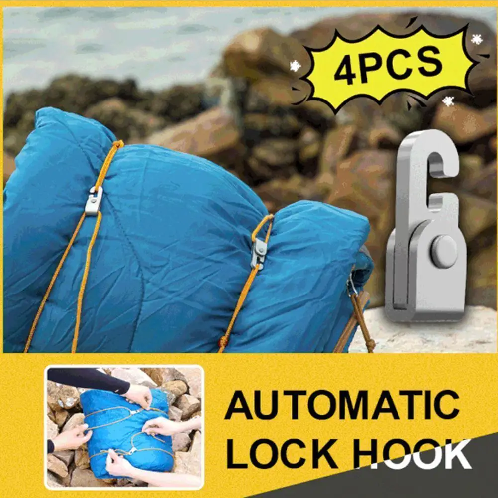 

4Pcs Automatic Lock Hook Self-locking Free Knot Easy Tighten Rope Kit For Outdoor Tent Acc 4pcs Hooks with 6mX2mm Rope Dropship