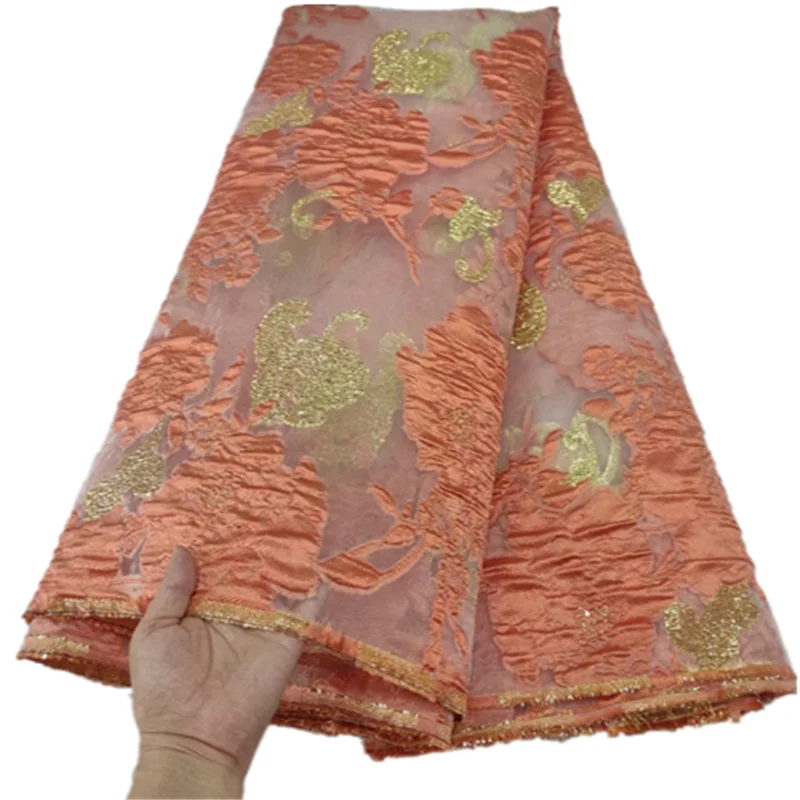 

Sequins Lace Fabric 5 Yards Pink African Nigerian Tulle Lace Fabric High Quality 2021 For Sew Diy Dress Wedding HD721
