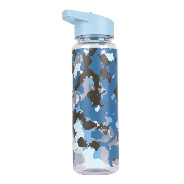 camouflage-blue Bpa бесплатно 750 мл Тритан пластиковая Спортивная уличная бутылка для воды с объемной шкалой печати для кухни мой напиток сок ручка чайник - Цвет: camouflage-blue