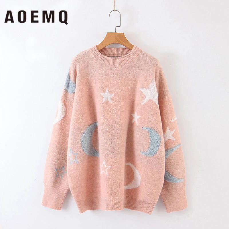 AOEMQ/модные свитера с принтом в виде звезд и Луны 3 цвета зимний свитер пуловер
