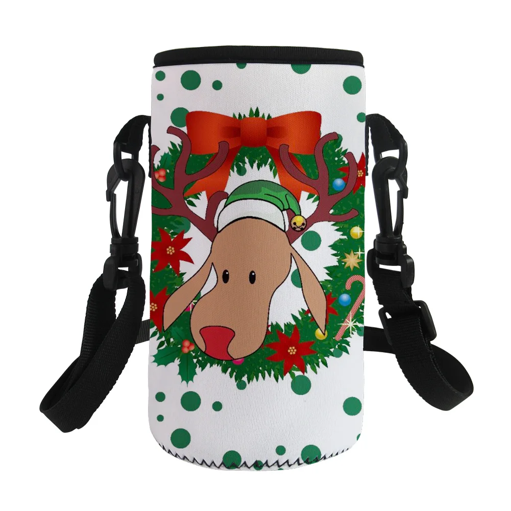 

Christmas Elk Pattern 500-1000ML Water Bottle Carrier Insulated Cover Travel Protective Cover with Adjustable Removable Strap