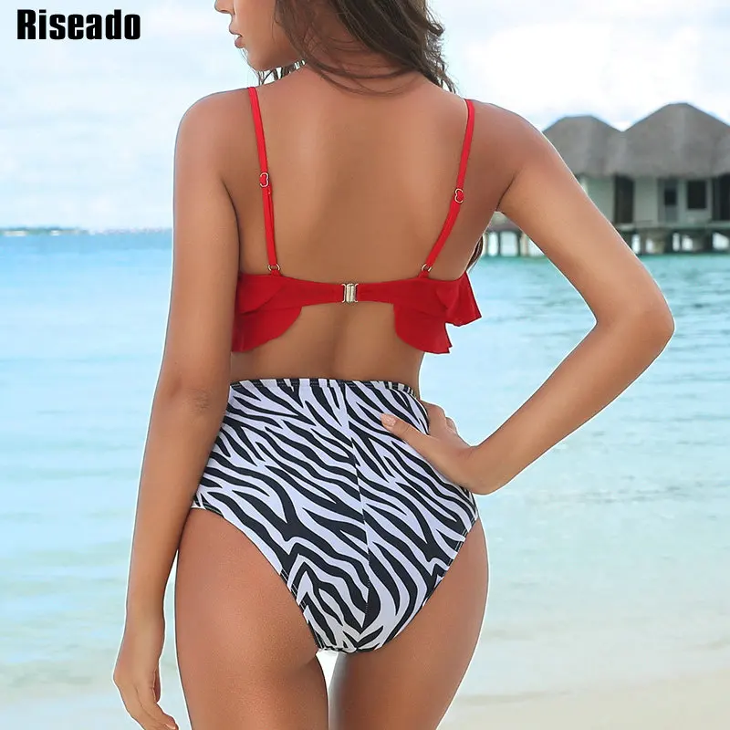 Женский купальник бикини Riseado с высокой талией пуш-ап оборками 2021 | Женская одежда