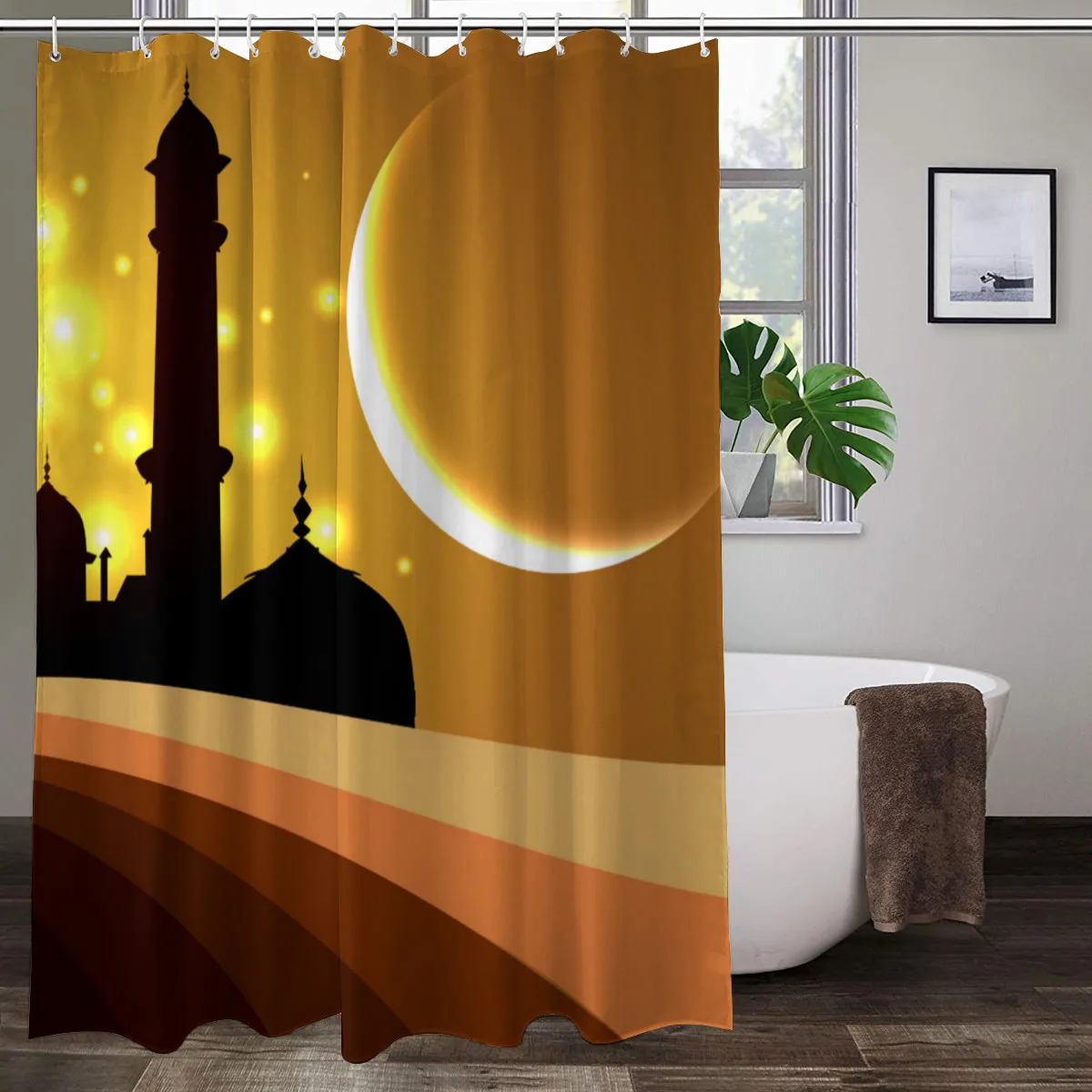 

Waterproof Shower Curtain Set Flowers Arch Bridge Landscape Home Decor Bathroom Curtain Polyester fabric Background Wall Decor