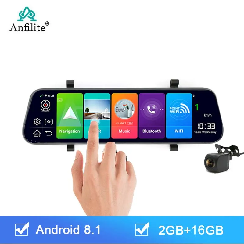 Anfilite 4G ADAS 10 дюймов Android Авто GPS навигация видеорегистратор с приводом зеркало