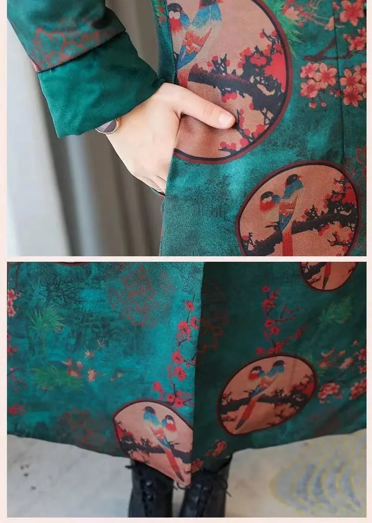 Embroidery Chinese Style Retro Women Cheongsam X-long Wool Cashimere Coat Warm Coats Elegant Fashion Clothes Personal | Женская одежда