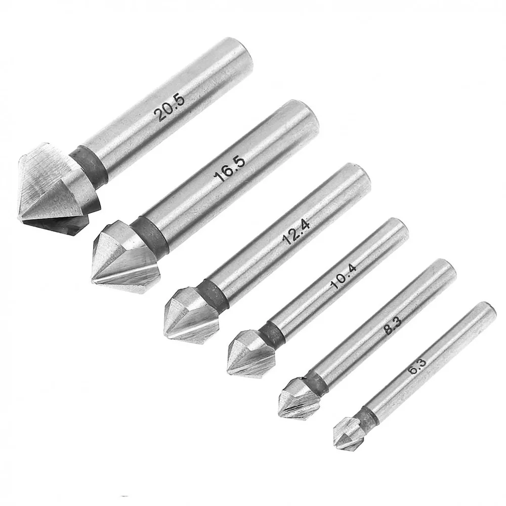

6pcs 3-Flute HSS Countersink Chamfer End Mill Drill Bits Cutting CNC Hand Tool